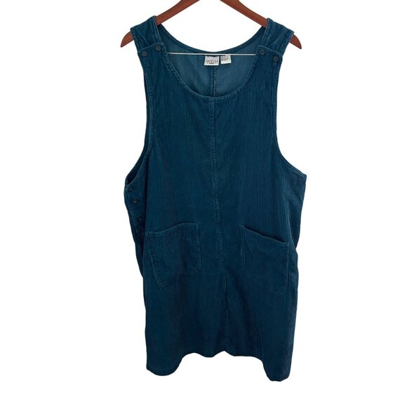 VTG Carolina Colours Women's Plus 2X Blue Corduroy Jumper Dress 100% Cotton Butt - Picture 1 of 7